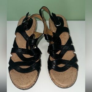 b.o.c. Born Concept Black Strappy Cork Wedge Sandals - Size 10M